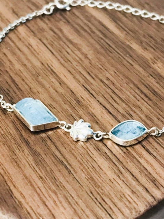 Aquamarine bracelet for girls Rose cut aquamarine bracelet natural aquamarine bracelet March birthstone bracelet