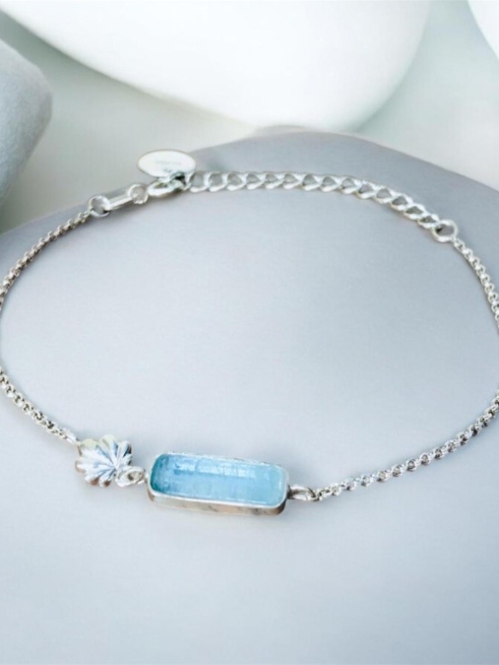 Aquamarine bracelet for girls Rose cut aquamarine bracelet natural aquamarine bracelet March birthstone bracelet