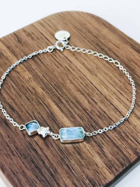 Aquamarine bracelet for girls Rose cut aquamarine bracelet natural aquamarine bracelet March birthstone bracelet