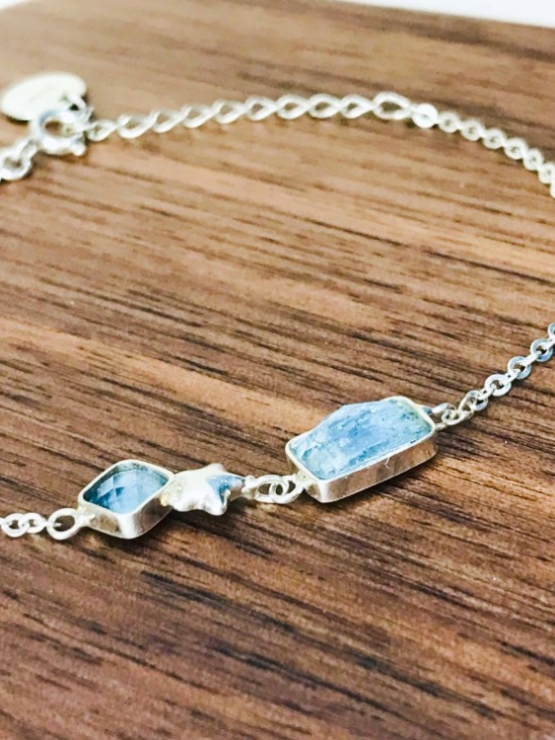 Aquamarine bracelet for girls Rose cut aquamarine bracelet natural aquamarine bracelet March birthstone bracelet