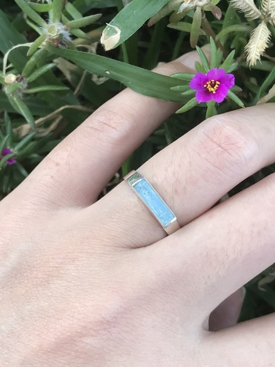 Aquamarine crystal ring for girl Raw aquamarine ring Natural aquamarine silver ring