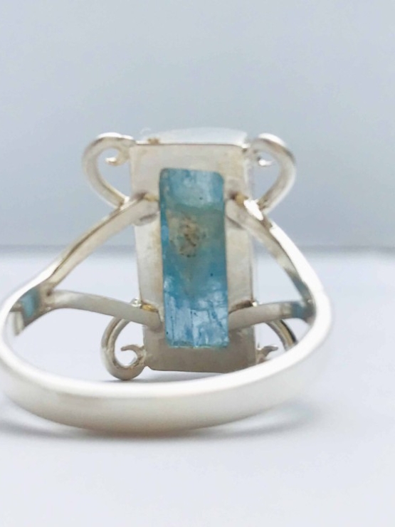 natural Aquamarine crystal ring for girl Raw aquamarine ring Natural aquamarine silver ring