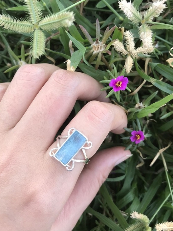 natural Aquamarine crystal ring for girl Raw aquamarine ring Natural aquamarine silver ring