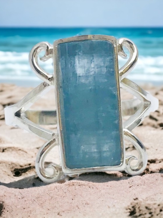natural Aquamarine crystal ring for girl Raw aquamarine ring Natural aquamarine silver ring