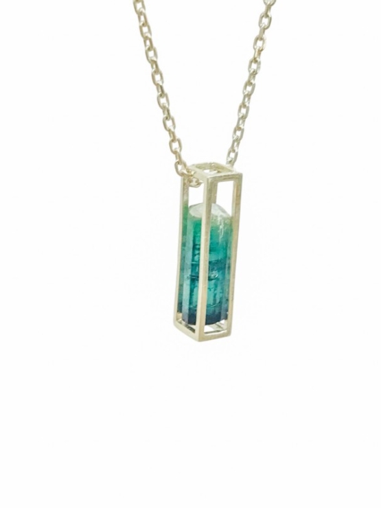 Cage indicolite tourmaline crystal pendant for girls