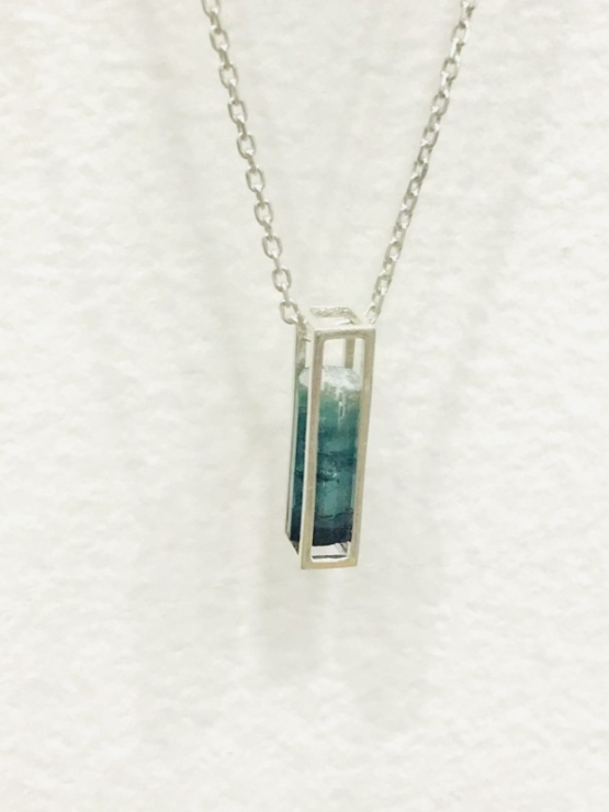 Cage indicolite tourmaline crystal pendant for girls