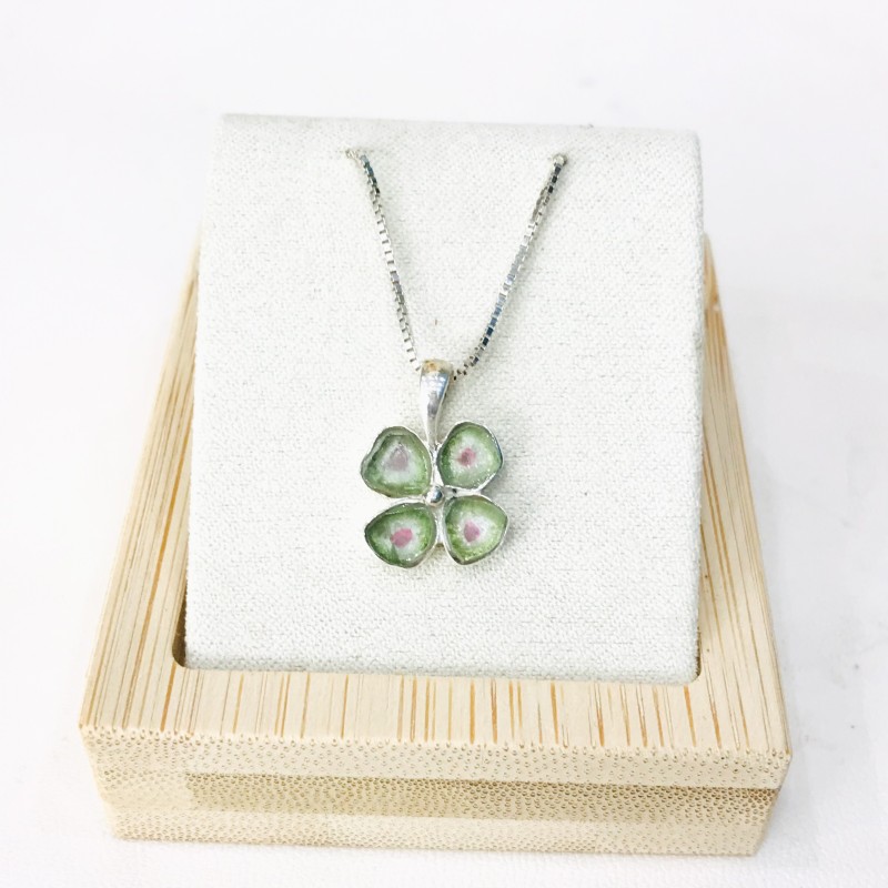 Clover watermelon tourmaline pendant Natural Watermelon tourmaline pendant Silver clover pendant Clover watermelon tourmaline pendant Natural Watermelon tourmaline pendant Silver clover pendant
