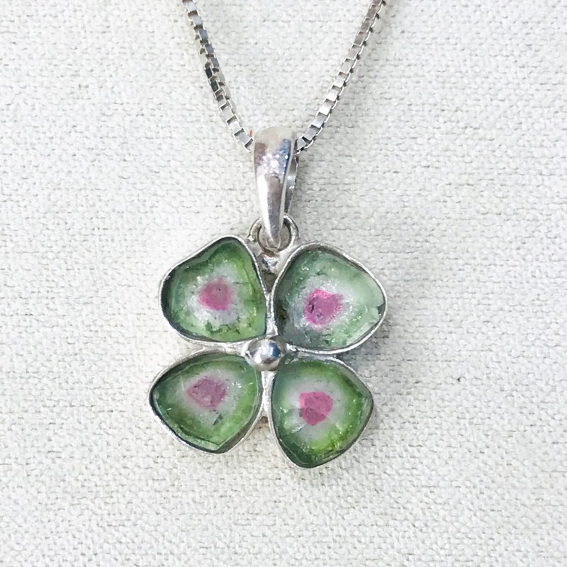 Clover watermelon tourmaline pendant Natural Watermelon tourmaline pendant Silver clover pendant Clover watermelon tourmaline pendant Natural Watermelon tourmaline pendant Silver clover pendant