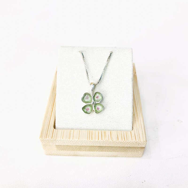 Clover watermelon tourmaline pendant Natural Watermelon tourmaline pendant Silver clover pendant Clover watermelon tourmaline pendant Natural Watermelon tourmaline pendant Silver clover pendant