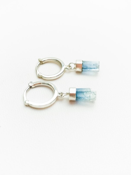 Dainty aquamarine hoop earrings for girls natural aquamarine earrings raw aquamarine earrings