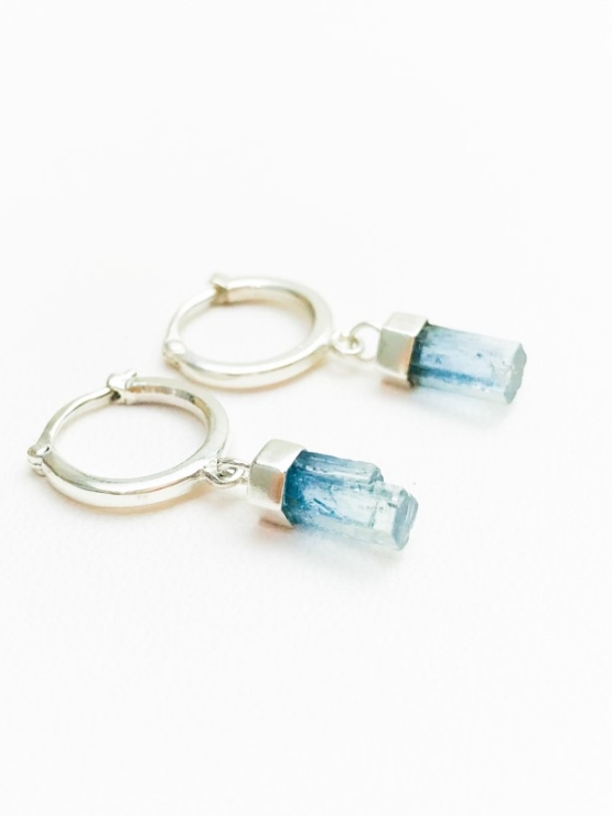 Dainty aquamarine hoop earrings for girls natural aquamarine earrings raw aquamarine earrings