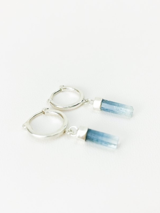 Dainty aquamarine hoop earrings for girls natural aquamarine earrings raw aquamarine earrings