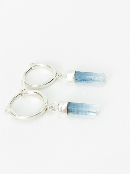Dainty aquamarine hoop earrings for girls natural aquamarine earrings raw aquamarine earrings