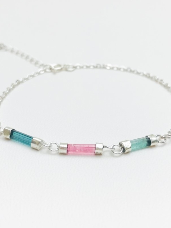 Dainty multi-color tourmaline bracelet for girls-natural mix-color tourmaline bracelet-tiny mix-color tourmaline bracelet for women