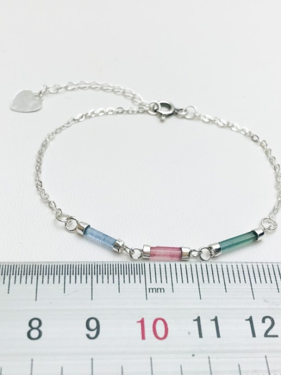 Dainty multi-color tourmaline bracelet for girls-natural mix-color tourmaline bracelet-tiny mix-color tourmaline bracelet for women