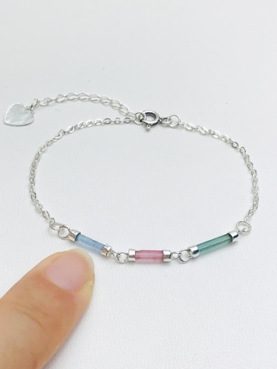 Dainty multi-color tourmaline bracelet for girls-natural mix-color tourmaline bracelet-tiny mix-color tourmaline bracelet for women