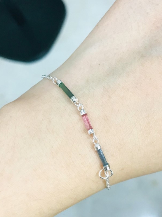Dainty multi-color tourmaline bracelet for girls-natural mix-color tourmaline bracelet-tiny mix-color tourmaline bracelet for women