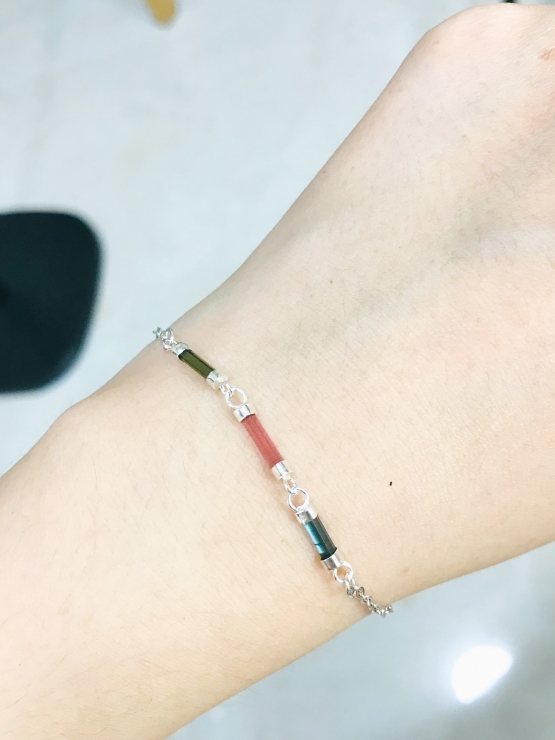 Dainty multi-color tourmaline bracelet for girls-natural mix-color tourmaline bracelet-tiny mix-color tourmaline bracelet for women