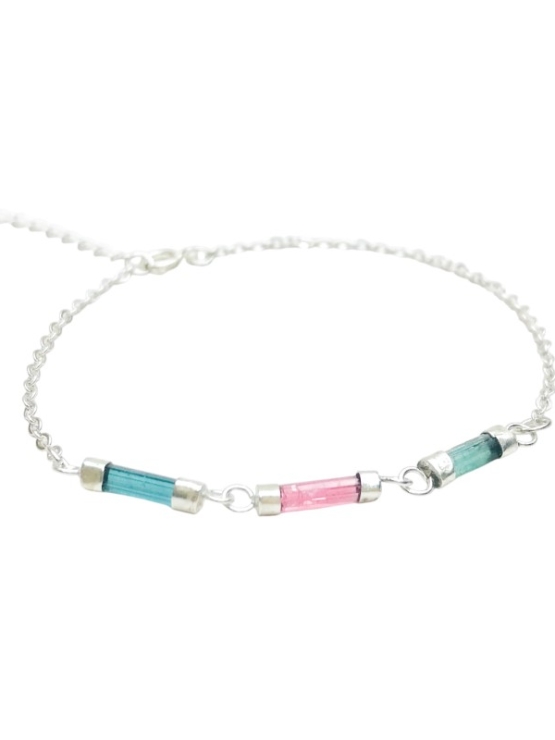 Dainty multi-color tourmaline bracelet for girls-natural mix-color tourmaline bracelet-tiny mix-color tourmaline bracelet for women