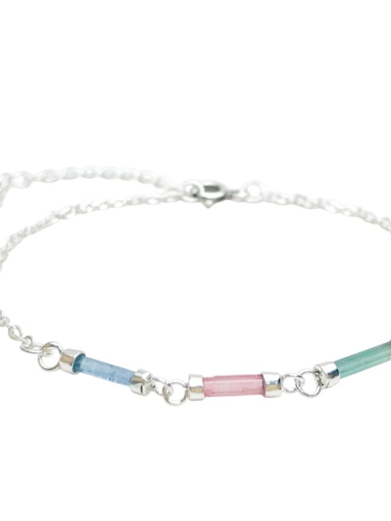 Dainty multi-color tourmaline bracelet for girls-natural mix-color tourmaline bracelet-tiny mix-color tourmaline bracelet for women
