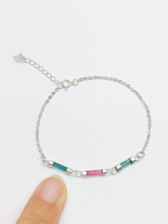 Dainty multi-color tourmaline bracelet for girls-natural mix-color tourmaline bracelet-tiny mix-color tourmaline bracelet for women