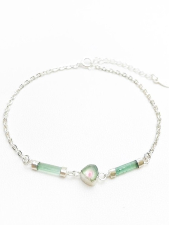 Dainty watermelon tourmaline bracelet for girls-natural watermelon tourmaline bracelet-tiny watermelon tourmaline bracelet for women (9)