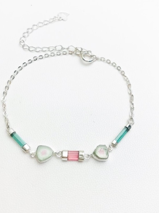 Dainty watermelon tourmaline bracelet for girls-natural watermelon tourmaline bracelet-tiny watermelon tourmaline bracelet for women (18)