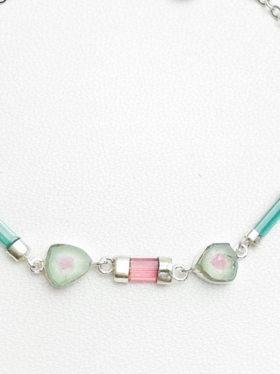 Dainty watermelon tourmaline bracelet for girls-natural watermelon tourmaline bracelet-tiny watermelon tourmaline bracelet for women (18)