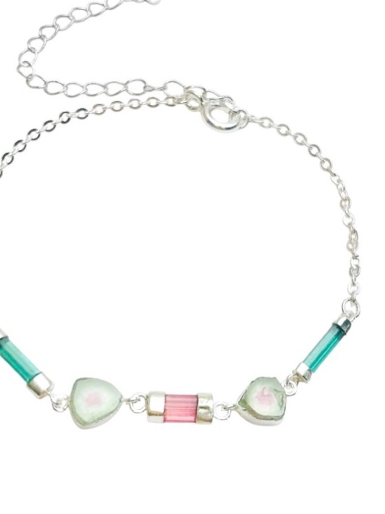 Dainty watermelon tourmaline bracelet for girls-natural watermelon tourmaline bracelet-tiny watermelon tourmaline bracelet for women (18)