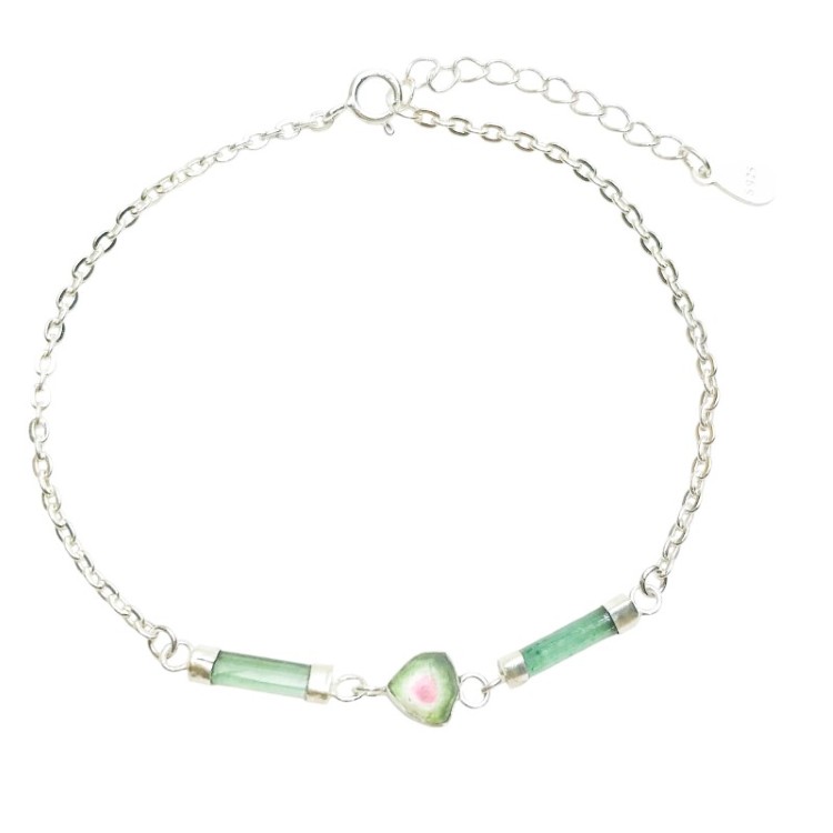 Dainty watermelon tourmaline bracelet for girls-natural watermelon tourmaline bracelet-tiny watermelon tourmaline bracelet for women (20)