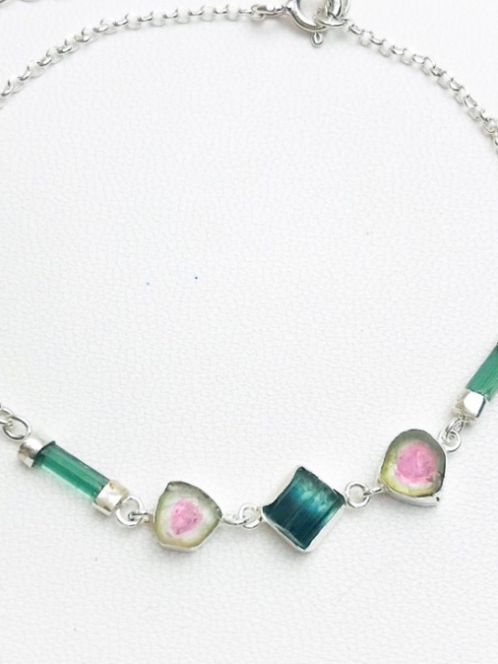 Dainty watermelon tourmaline bracelet for girls-natural watermelon tourmaline bracelet-tiny watermelon tourmaline bracelet for women (4)