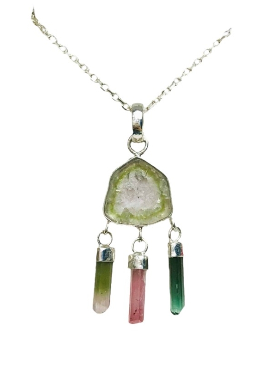Dream catcher tourmaline pendant Sterling silver watermelon tourmaline pendant