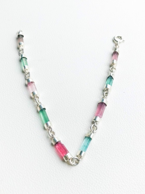Multicolor tourmaline bracelet Natural tourmaline crystal bracelet Tourmaline crystal sterling silver bracelet