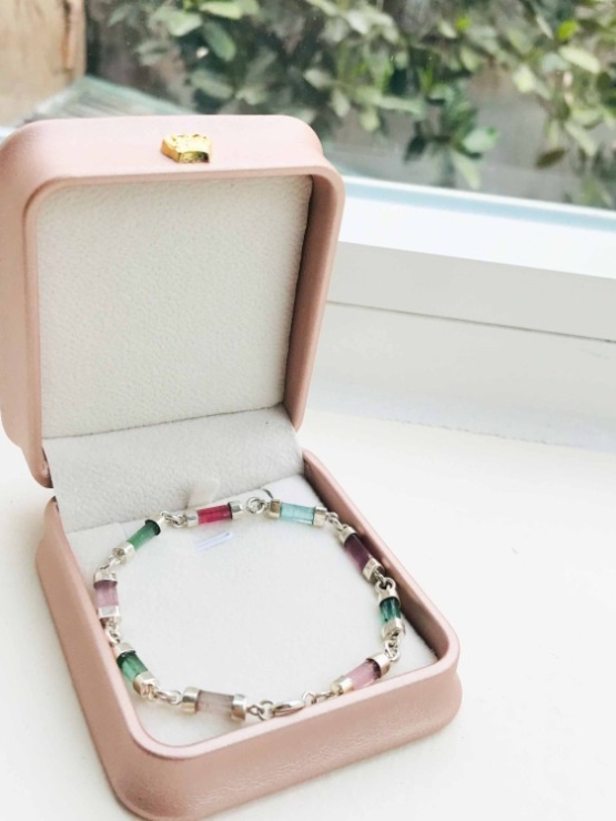 Multicolor tourmaline bracelet Natural tourmaline crystal bracelet Tourmaline crystal sterling silver bracelet