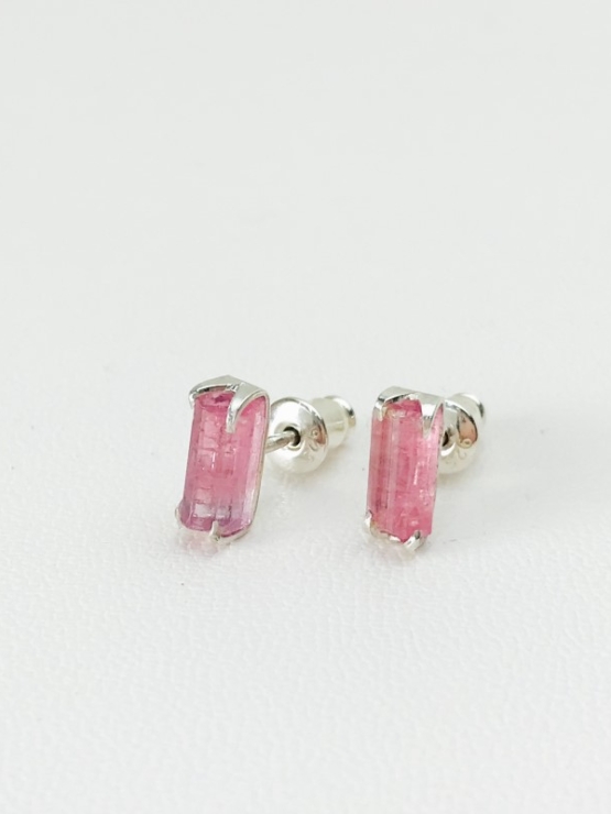 Pink tourmaline studs earrings- raw pink tourmaline stud s or girls - minimalist stud earrings