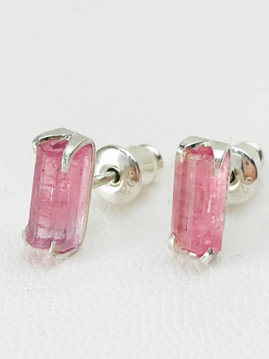 Pink tourmaline studs earrings- raw pink tourmaline stud s or girls - minimalist stud earrings