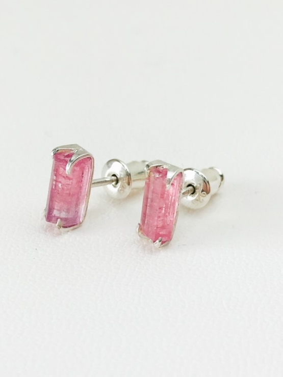 Pink tourmaline studs earrings- raw pink tourmaline stud s or girls - minimalist stud earrings