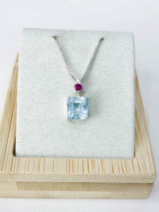 Rectangle aquamarine pendant Facted aquamarine pendant Natural aquamarine pendant