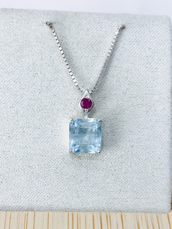 Rectangle aquamarine pendant Facted aquamarine pendant Natural aquamarine pendant