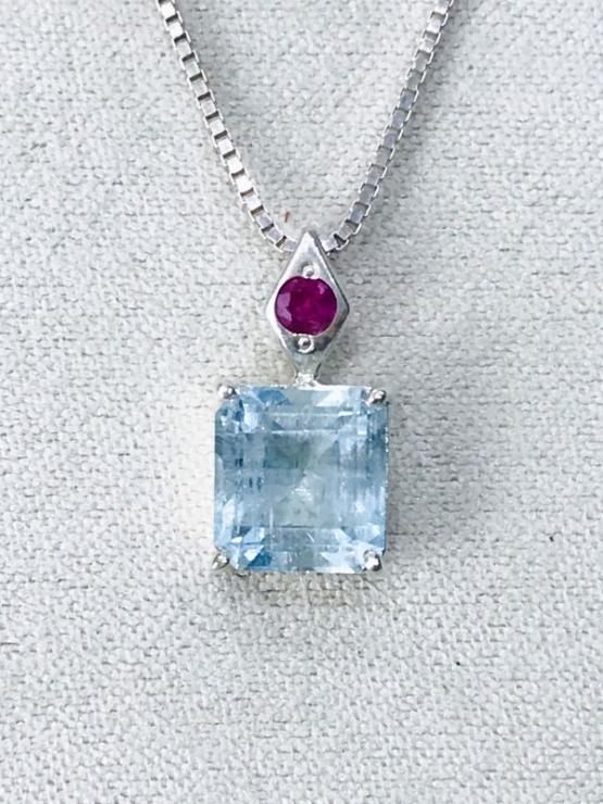 Rectangle aquamarine pendant Facted aquamarine pendant Natural aquamarine pendant