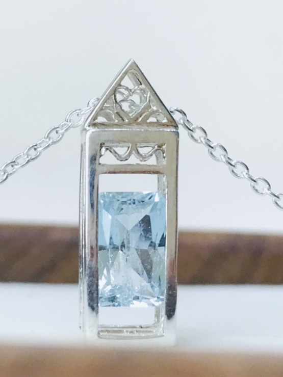 Rectangle aquamarine pendant Facted aquamarine pendant Natural aquamarine pendant