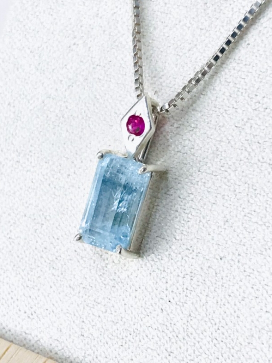 Rectangle aquamarine pendant Facted aquamarine pendant Natural aquamarine pendant