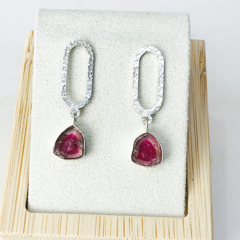 Watermelon tourmaline earrings Watermelon tourmaline stud earrings Silver watermelon tourmaline earrings Watermelon tourmaline earrings
