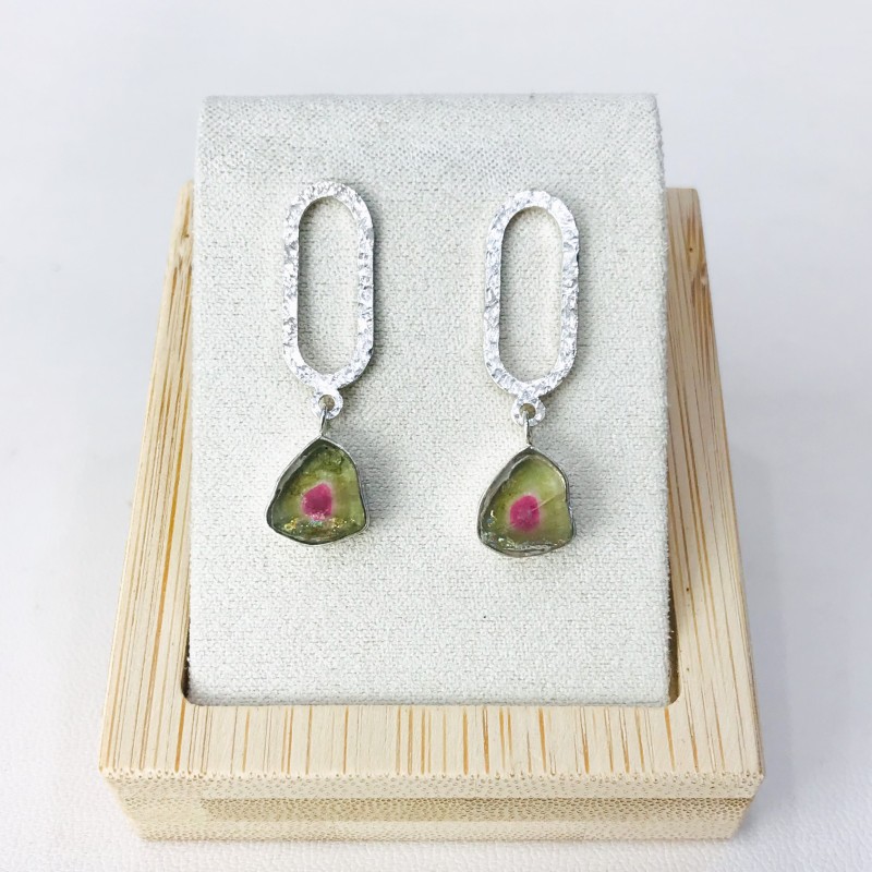 Watermelon tourmaline earrings Watermelon tourmaline stud earrings Silver watermelon tourmaline earrings Watermelon tourmaline earrings