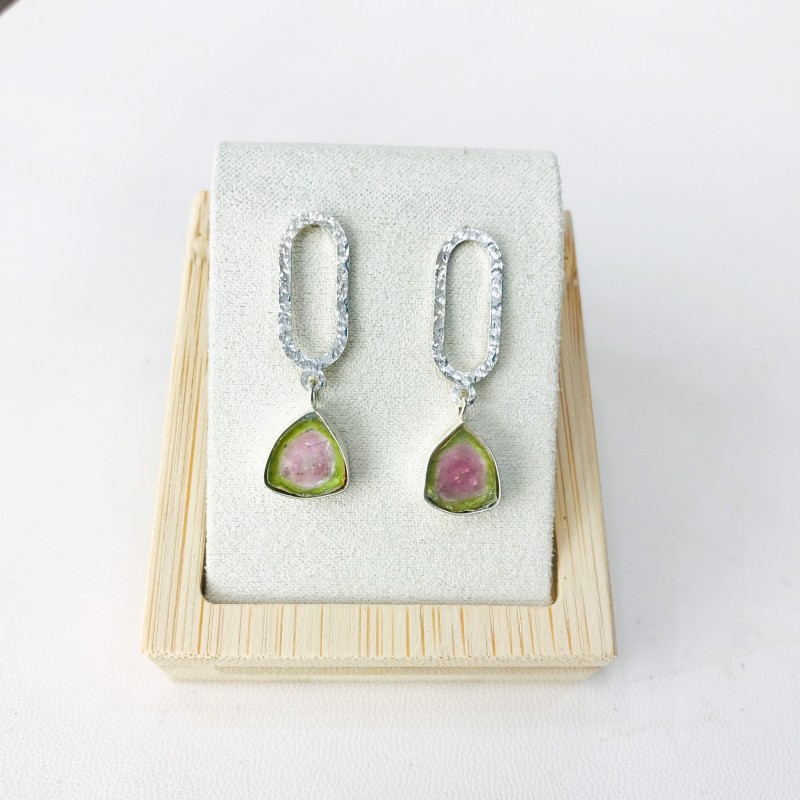 Watermelon tourmaline earrings Watermelon tourmaline stud earrings Silver watermelon tourmaline earrings Watermelon tourmaline earrings