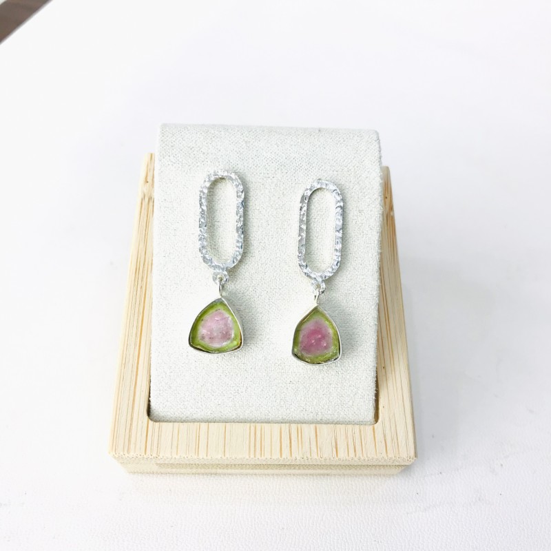 Watermelon tourmaline earrings Watermelon tourmaline stud earrings Silver watermelon tourmaline earrings Watermelon tourmaline earrings