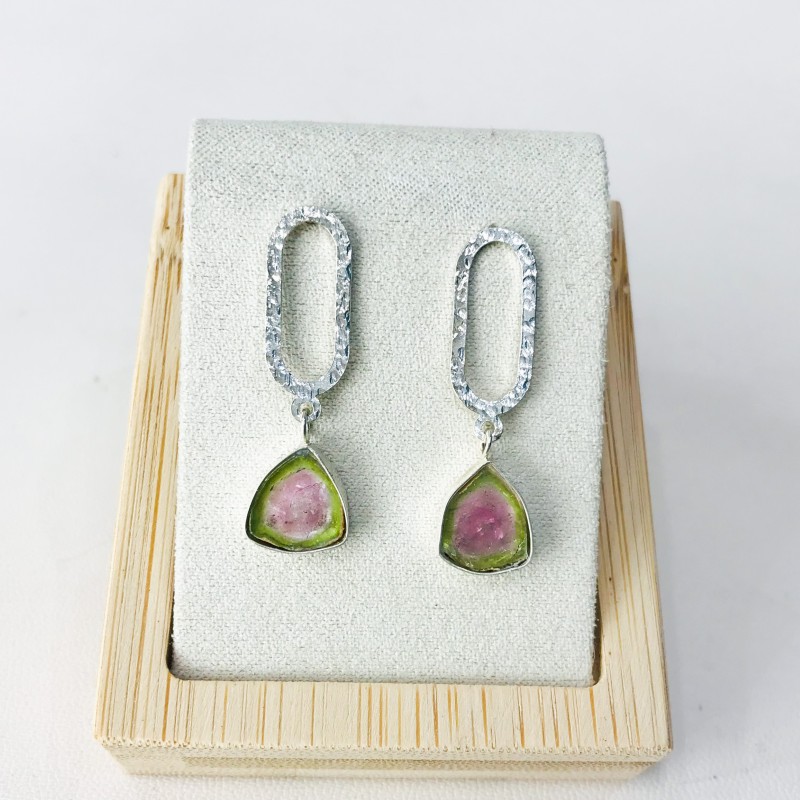 Watermelon tourmaline earrings Watermelon tourmaline stud earrings Silver watermelon tourmaline earrings Watermelon tourmaline earrings