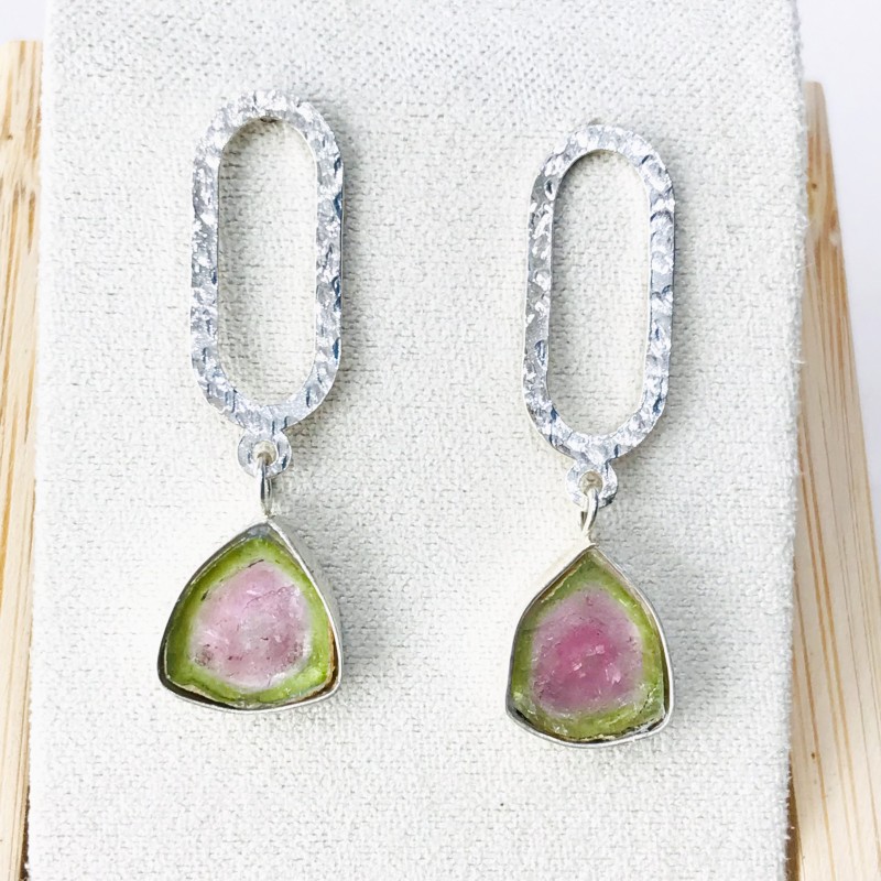 Watermelon tourmaline earrings Watermelon tourmaline stud earrings Silver watermelon tourmaline earrings Watermelon tourmaline earrings