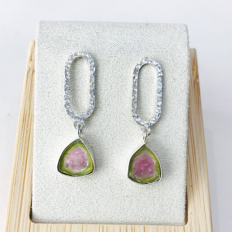 Watermelon tourmaline earrings Watermelon tourmaline stud earrings Silver watermelon tourmaline earrings Watermelon tourmaline earrings