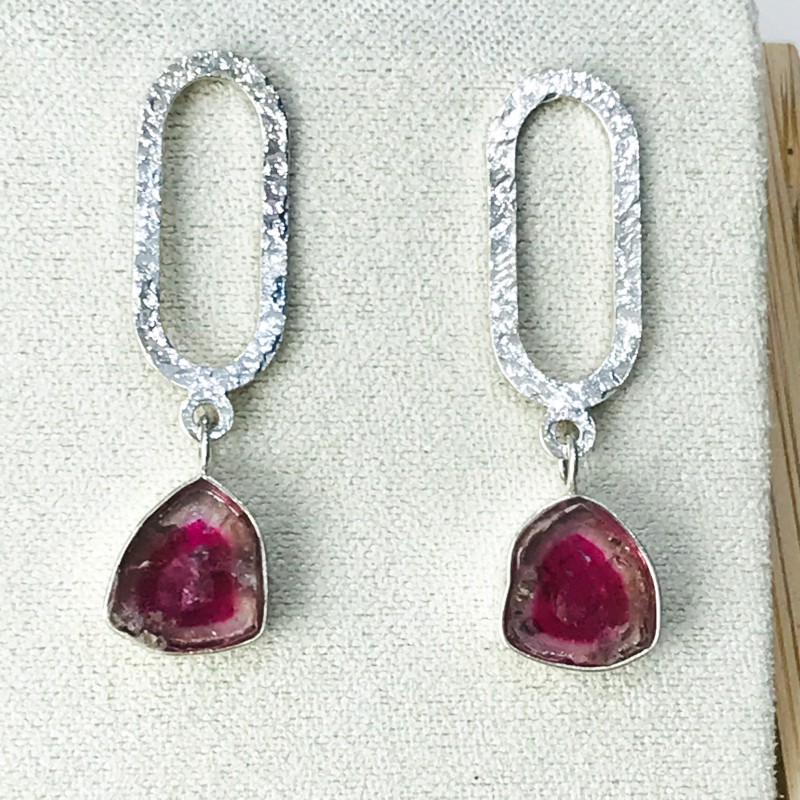 Watermelon tourmaline earrings Watermelon tourmaline stud earrings Silver watermelon tourmaline earrings Watermelon tourmaline earrings